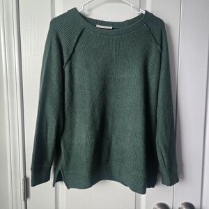 Zenana Outfitters Forest Green Crew Neck Sweater Nwot Waffle Knit Sz Medium